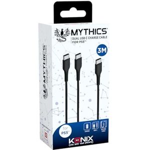 Konix Mythics DualSense PS5 Controller oplaadkabel - USB type C kabel 3m - zwart