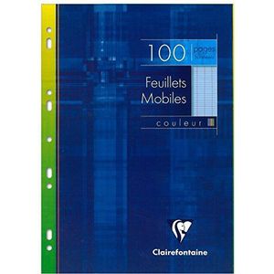 Clairefontaine 1741C Beschermhoes voor mobiele papier, geperforeerd, blauw, A4, 21 x 29,7 cm, 100 pagina's, grote ruiten, wit papier, 90 g, herbruikbare hoes