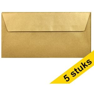 Clairefontaine 26085C – zak met 5 zelfklevende enveloppen, formaat DL (11 x 22 cm), 120 g/m², goudkleurig, voor uitnodigingen met evenementen en correspondentie, serie Pollen, premium papier, glad