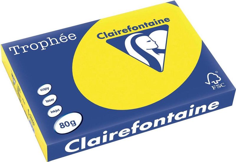 Clairefontaine Trophée Pastel, gekleurd papier, A3, 80 g, 500 vel, fluogeel