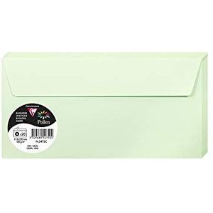 Clairefontaine 5475C, verpakking met 20 zelfklevende enveloppen, formaat DL, 11 x 22 cm, 120 g/m², kleur: groen, uitnodiging voor evenementen en overeenkomst, Pollen-serie, glad papier van hoge