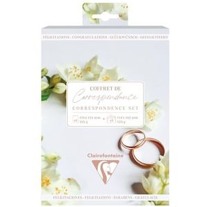 Clairefontaine 81001C – een bijpassende set voor bruiloft – trouwring/Just Married/boeket – 8 dubbele kaarten 11 x 15,5 cm, 185 g/m² + 8 enveloppen pollen C6 (11,4 x 16,2 cm) 120 g m/², kleur: wit