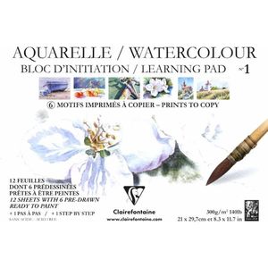 Clairefontaine Initiatie No1 Aquarel gelijmd pad, 300 g, A4, 12 vellen