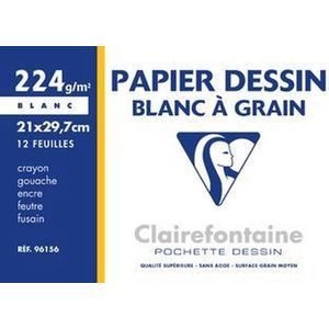 Clairefontaine - Ref 96156C - Tekenpapier - Wit - Pack van 12 vellen A4 - 224gsm zuurvrij