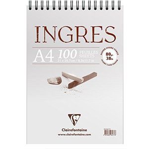 Clairefontaine 96477C Tekenblok Ingres (met dubbele spiraal, korrelig, DIN A4, 21 x 29,7 cm, 100 vellen, 80 g, ideaal voor droge technieken), wit