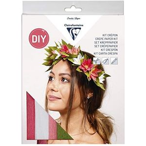 Clairefontaine 97707C crêpeset voor bloemenkrans, bloemenkrans, crêpepapier, bruiloft, bruidsmeisje, stapsgewijs meegeleverd, creatieve hobby, knutselen, handwerk