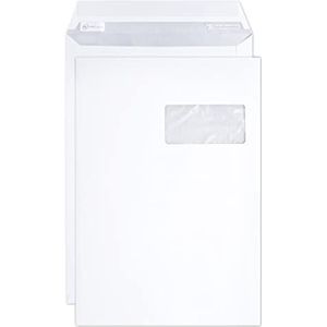Clairefontaine 10150C – doos met 250 witte hoezen C4 – 229 x 324 mm – zelfklevend – 90 g/m² – venster van kristalpapier 50 x 100 cm (positie 50/20)