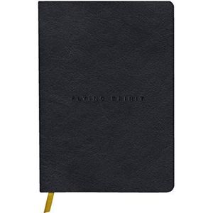 Clairefontaine 102946C – een geborduurd notitieboek met Flying Spirit-garen, 180 pagina's, ivoorkleurig, 14,8 x 21 cm, 90 g, gelinieerd, omslag van glad lamsleer, zwart