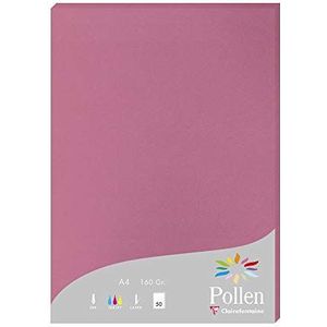 Clairefontaine 144281C, doos van 50 vellen, A4-formaat (21 x 297 cm), 160 g/m², kleur: hortensia-roze, uitnodigingspapier voor evenementen en correspondentie, Pollen-serie, premium glad papier