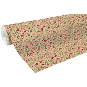 Geschenkpapier Clairefontaine Weihnachtsdekorationen, 1 Rolle mit L 50 m x B 700 mm, 1-seitig bedruckt, Kraftpapier, braun-rot