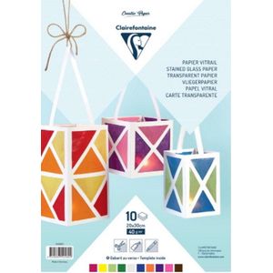 Clairefontaine 354580C – zak met 10 vellen glaspapier, 40 g, formaat 20 x 30 cm, kleurrijk, fijn en transparant, knutselen en vrije tijd, volwassenen en kinderen, 10 verschillende kleuren