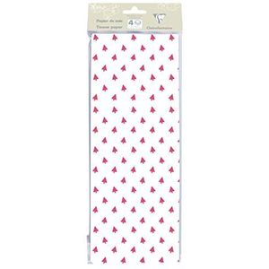 Clairefontaine - Ref 393813C - Gevouwen Tissue Paper (Pack van 4 vellen) - 50 x 70cm formaat, 18gsm papier - Geschikt voor gebruik binnen geschenkzakken of knutselen - Rode kerstbomen