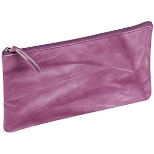 Clairefontaine 410177C Etui voor school, plat, roze, paars, motief tie & dye, 22 x 11 cm, van echt lamsleer, schoolbenodigdheden, etui met kleurpotloden, pennenhouder