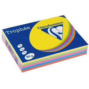 Gekleurd Papier - Set van 5 x 100 Vellen - Intens Geel, Groen, Oranje, Blauw, Roze - 80 g/m²