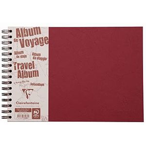 Clairefontaine 781062C Collectie Age Bag Een reisspiraalalbum in rood - A4 liggend 29,7x21 cm - 80 pagina's - Wit papier 120 g gelinieerd + Zwart 160 g getextureerd papier - Glanzende lederlook cover