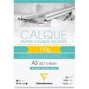 Clairefontaine 975107C gelijmd kalkpapier, 40 vellen, zeer transparant, A3, 29,7 x 42 cm, 110 g, ideaal voor technische tekeningen