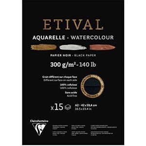 Clairefontaine 975320C – 1 pagina tekenpapier Etival 15 vellen 42 x 59,4 cm 300 g dubbele korrel (voor- en achterkant korrel vaatdoek), zwart