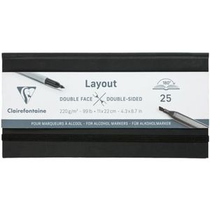 Clairefontaine 975341C Carnet Layout Double-Face Ouverture à Plat - 25 Feuilles Papier Dessin Blanc Extra Lisse 11x22 cm 220g - Idéal pour le Dessin au Feutre à Alcool, Encre de Chine et Line Art