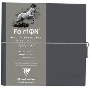 Clairefontaine 975438C - een genaaid notitieboek van tekenpapier, Paint'on, 64 grijze pagina's, 19 x 19 cm, 250 g, elastische sluiting, zachte omslag, grijs