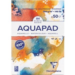 Clairefontaine Goldline Aquapad A4 gelijmd aquarelblok, 50 vellen wit 300 g, medium korrel