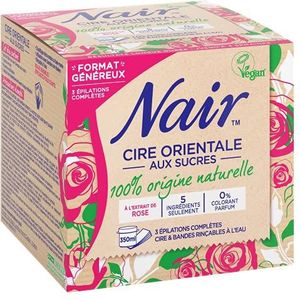 NAIR - Oosterse was met suiker met rozenextract, 100% natuurlijke oorsprong, zonder kleur- en geurstoffen, met herbruikbare strepen, afwasbaar, pot van 350 ml