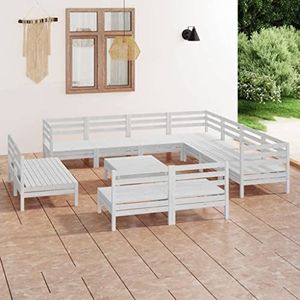 UYSELA Home Meubels Tuin 12 Delige Tuin Lounge Set Massief Hout Grenen Wit