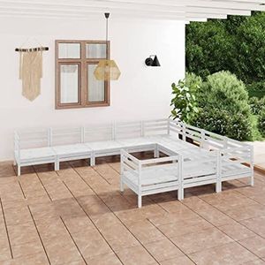 UYSELA Home Meubels Tuin 10 Stuk Tuin Lounge Set Wit Massief Hout Grenen