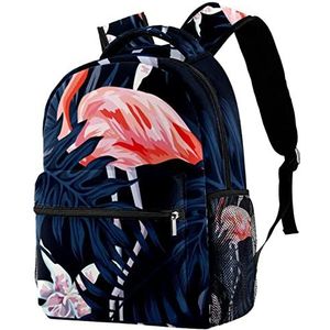 Werkrugzakken Flamingo met tropische bladeren afdrukken boekentas mode wandelen rugzak verstelbare schoolrugzak voor werk kamperen wandelen wandelen, Rugzak 1636, Eén maat