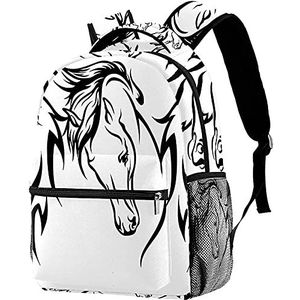 Laptop Rugzak Paard Schilderen Zwart Wit Afdrukken School Rugzak Duurzaam Boekentas Mode Werk Rugzakken Voor Outdoor Bergbeklimmen School, Rugzak 1770, Eén maat