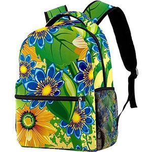 Wandelen Rugzak Blauw Geel Bloem Afdrukken Wandelen Rugzak Grote Capaciteit Laptop Rugzak Lichtgewicht Boekentas voor Sport Camping Dailyuse, Rugzak 1786, Eén maat