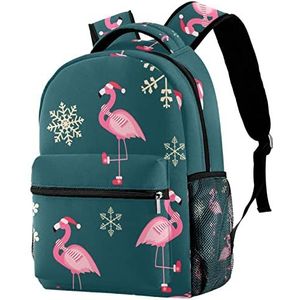 Laptop Rugzak Roze Flamingo Nieuwjaar Kerst Printing Boekentas Duurzaam Wandelen Rugzak Lichtgewicht Werk Rugzakken voor Sport Camping School, Rugzak 1974, Eén maat