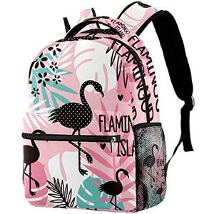 Boekentas tropische flamingo met roze bladeren afdrukken werkrugzakken duurzame schoolrugzak lichtgewicht wandelen rugzak voor wandelen camping school, Rugzak 777, Eén maat