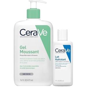 CeraVe Schuimende gel, schuimgel, 473 ml, gezicht en lichaam voor gemengde tot vette huid + hydraterende melk, 88 ml, voor droge tot zeer droge huid