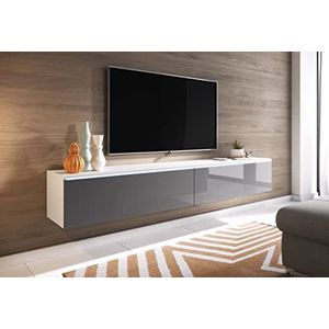 TV-kast Lowboard D 140/180 cm, TV-meubel, zwevend, wit, grijs, LED-verlichting optioneel (met LED-verlichting, 180 cm)