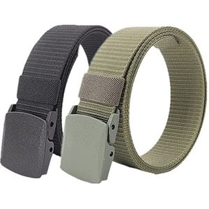 DTKJ 2 Pack Unisex Nylon Canvas Riem,3,8 cm Breedte Continu Verstelbare Stof Riem met Plastic Gesp, Zwart en Groen, 110 cm