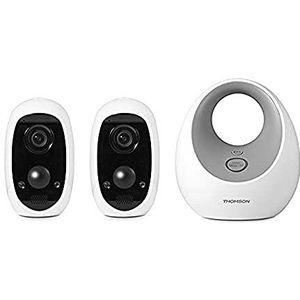 Thomson - Draadloos veiligheidspakket 1080p Full HD, snelle installatie, tot 1 jaar looptijd, voor binnen en buiten, bewegingsdetectie/sirene/SD-kaart 512504