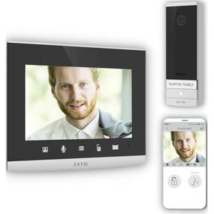 EXTEL Connect 2 slimme video-deurintercomsysteem, 7 inch monitor, met camera, smartphone-app, zonder abonnement, wifi, 2-draads aansluiting, nachtzicht, eenvoudige installatie, intern geheugen