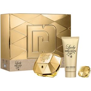Paco Rabanne Lady Million Eau De Parfum Spray 80ml Set 3 Pieces + Body Lotion 100ml + EDP miniatuur 5 ml