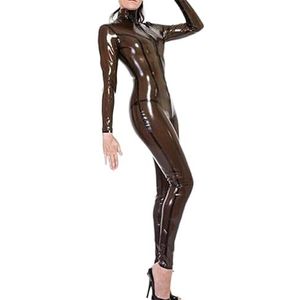 Sexy Kostuum Transparant Zwart Latex Panty Catsuit Rubber Strakke Bodysuit 3d Tailor