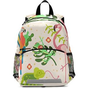 Papegaai Flamingo Kikker Peuter Preschool Rugzak Boekentas Mini Schoudertas Schooltas voor Pre-K 3-7 Jaar Reizen Jongens Meisjes, Patroon, 10×4×12in