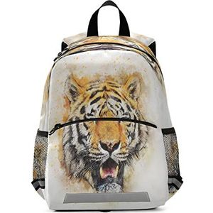 Koning Aquarel Tijger Peuter Preschool Rugzak Boekentas Mini Schoudertas Schooltas voor Pre-K 3-7 Jaar Reizen Jongens Meisjes, Patroon, 10×4×12in