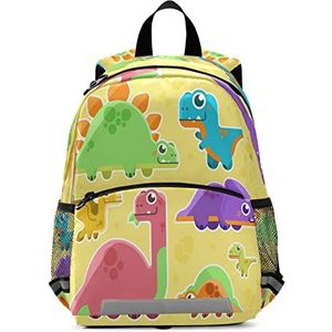 Geel Cartoon Dinosaurus Peuter Preschool Rugzak Boekentas Mini Schoudertas Schooltas voor Pre-K 3-7 Jaar Reizen Jongens Meisjes, Patroon, 10×4×12in