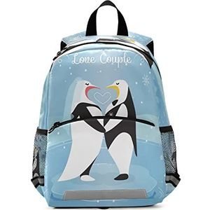 Liefde Blauw Bruiloft Pinguïn Peuter Preschool Rugzak Boekentas Mini Schoudertas Schooltas voor Pre-K 3-7 Jaar Reizen Jongens Meisjes, Patroon, 10×4×12in