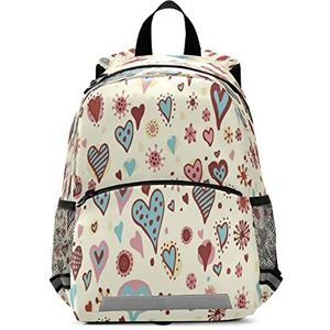 Blauw Kleurrijk Hart Peuter Preschool Rugzak Boekentas Mini Schoudertas Schooltas voor Pre-K 3-7 Jaar Reizen Jongens Meisjes, Patroon, 10×4×12in