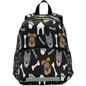 Zwarte Puppy Hond Bone Peuter Preschool Rugzak Boekentas Mini Schoudertas Schooltas voor Pre-K 3-7 Jaar Reizen Jongens Meisjes, Patroon, 10×4×12in