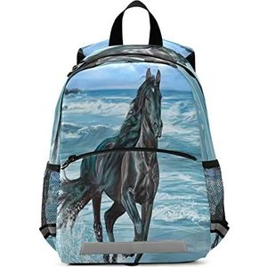 Sea Art Paard Peuter Preschool Rugzak Boekentas Mini Schoudertas Schooltas voor Pre-K 3-7 Jaar Reizen Jongens Meisjes, Patroon, 10×4×12in