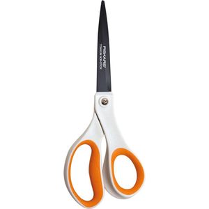 Fiskars Schaar met antikleeflaag, lengte: 21 cm, titaan/roestvrij staal/kunststof, wit/oranje, 1004721