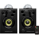 Hercules DJMonitor 32 Party - 2 x 15 watt RMS - 60 watt piekvermogen - lichteffecten - 7,6 cm woofer - LED-verlichting: elke speaker heeft een lichtkoepel met 4 modi voor 4 verschillende verlichtingssferen (regelbaar via afstandsbediening)