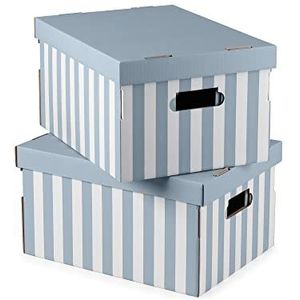 Compactor Kartonnen opbergdozen met deksels, decoratieve opbergdozen voor thuis, kantoor en garderobe, plat verpakte opbergdozen en geschenkdoos met handgrepen, blauw/witte strepen, 2 stuks