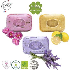 Natuurlijke Marseillezeepjes 3x100g Heerlijk geurende scrub zepen | Lavendel, Roos en Citroen | Ambachtelijke zeep | Le Sérail | Een echte aanrader onder de zepen!